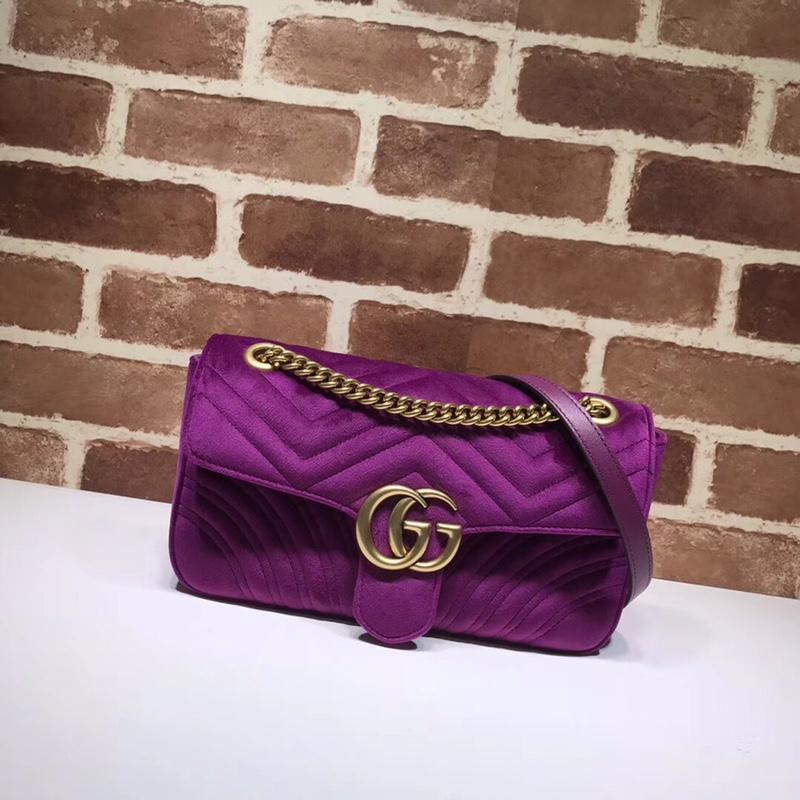 Gucci Chain Shoulder Bag 443497 Velvet Solid Purple Red